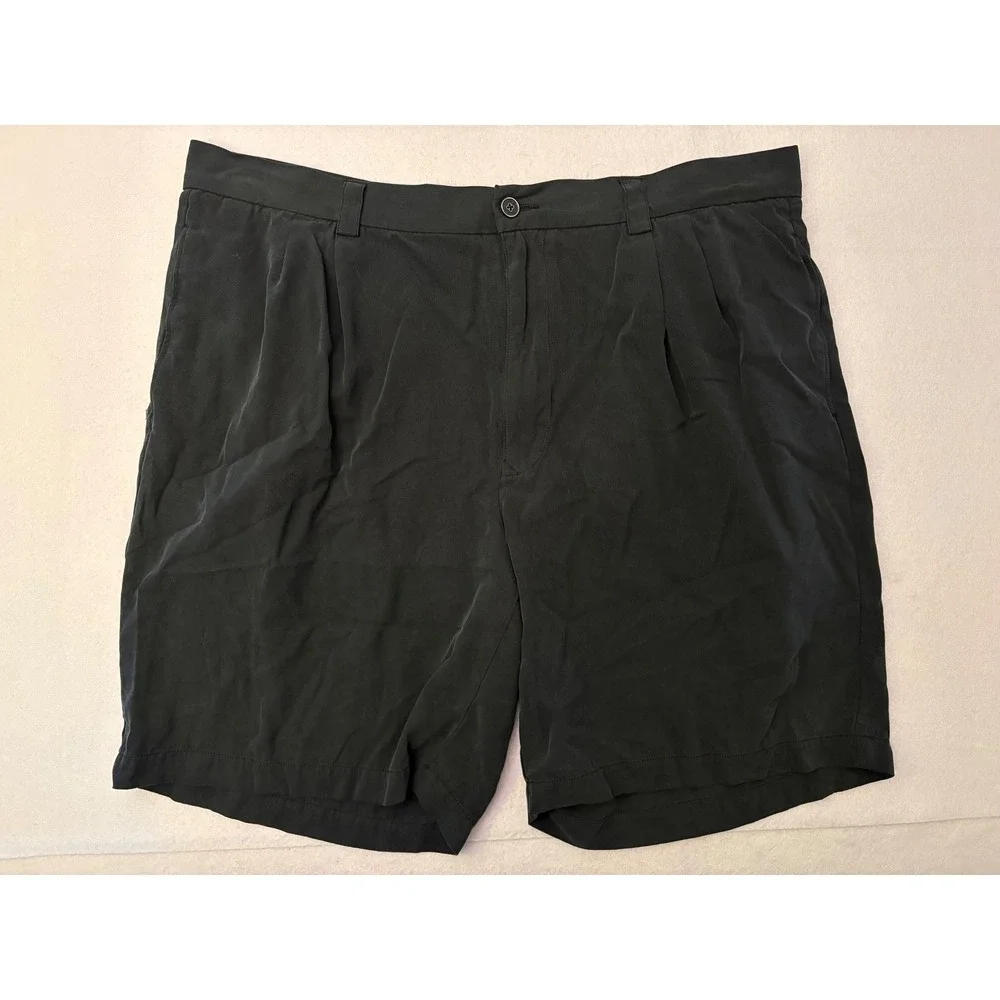 Tommy Bahama Relax Mens Black 100% Silk Pleated Front Casual Shorts Size 38